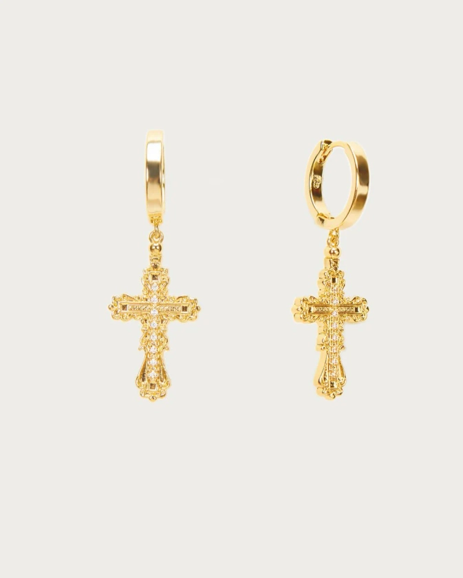 Everette Cross Earrings in Gold| En Route Jewelry | En Route Jewelry