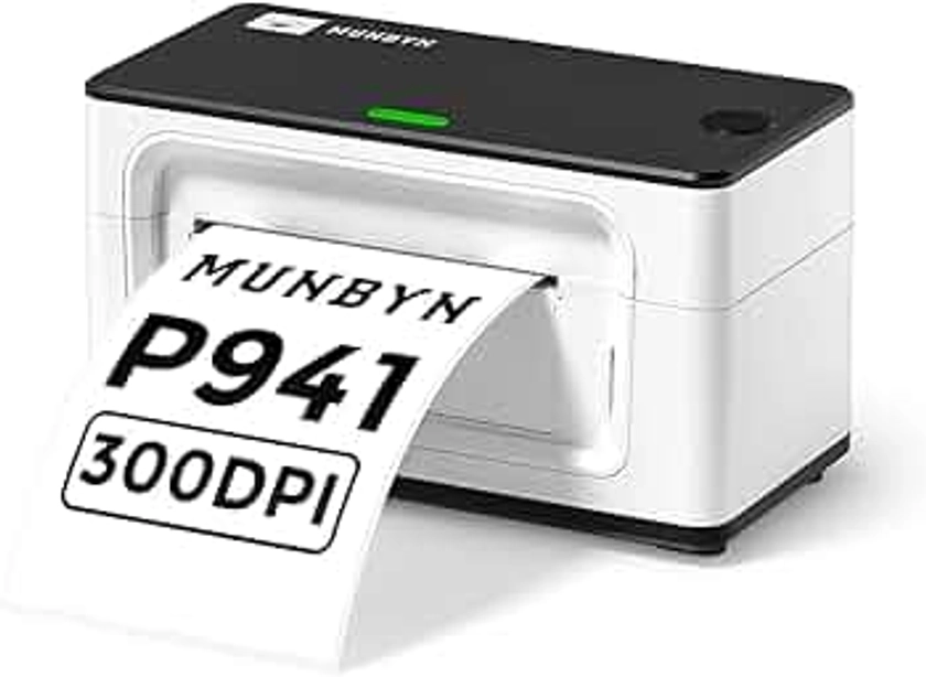 MUNBYN USB Thermal Label Printer 300DPI, 4x6 Shipping Label Printer for Small Business, Amazon, Ebay Esty, Shopify Royal Mail, FedEx, UPS, DPD, 941P, White