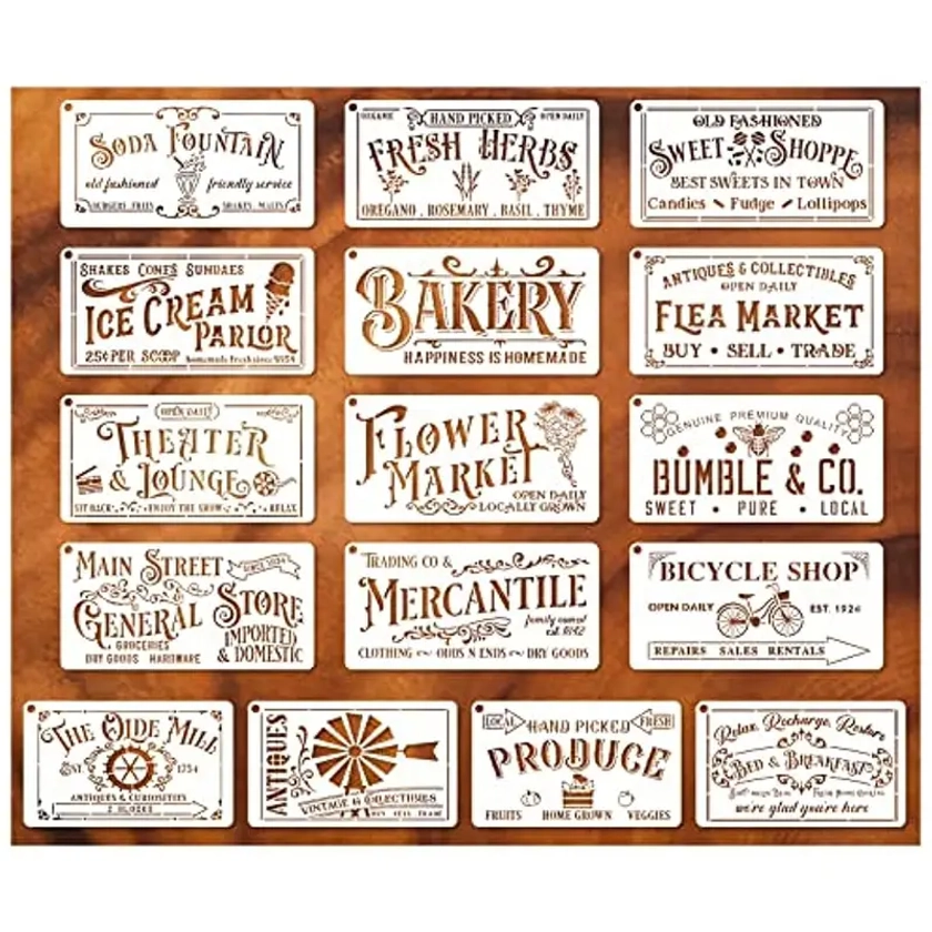 16 Pieces Farmhouse Stencils For Painting On Wood Kitchen Paint Stencils * Vintage Sign Craft Stencils For Wood Burning Projects Reusable Wa