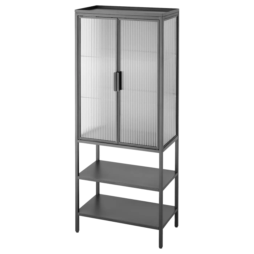 MOSSJÖN glass-door cabinet with 2 doors, anthracite, 235/8x133/8x571/2" - IKEA