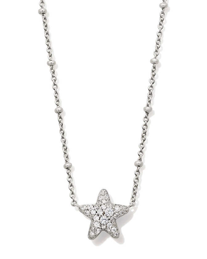 Jae Silver Star Pave Short Pendant Necklace in White Crystal | Kendra Scott