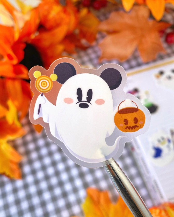 Mickey and Friends Transparent Halloween Ghosts Sticker/ Donald Daisy Duck Pluto Trick-or-Treat/ Mickey-shaped Disney Laptop decals