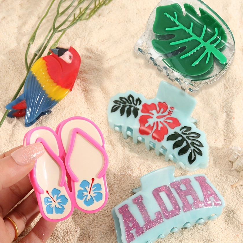 Elegant Cute Acetic Acid Hair Claw Clip - 1 Piece Hawaiian Parrot, Flip-Flop, Aloha, Flower Shaped, Color Matching for 14+ Age Group, Perfect for Birt