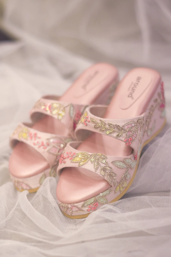 Buy Pink Embroidered Venus Wedges by Around Always Online at Aza Fashions.