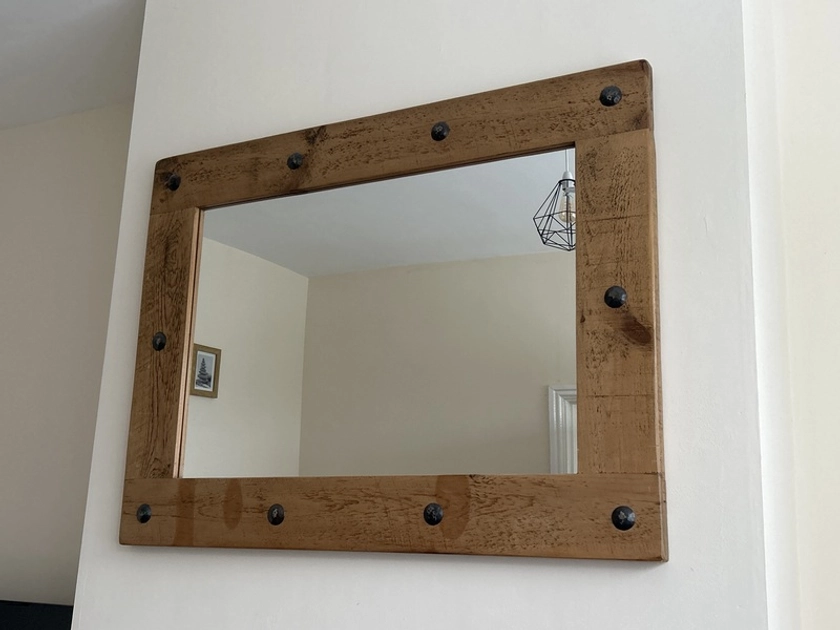 Large Studded Wooden Mirror | Vinterior