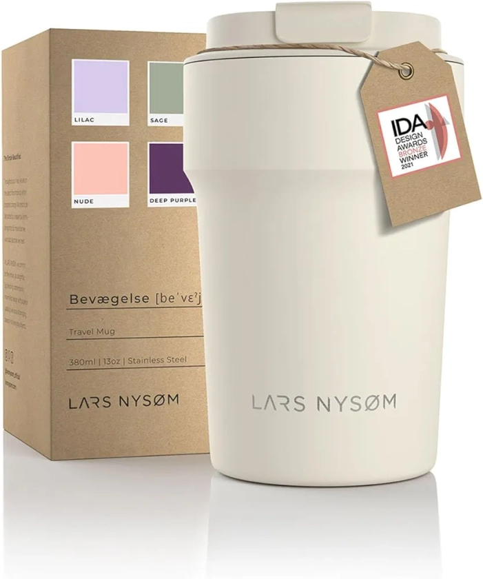 LARS NYSØM Thermo Coffee Mug-to-go 380ml | Tasse de voyage 0.38 litre avec isolation | Tasse thermique étanche en acier inoxydable pour le café et le thé (Almond Beige, 380ml)