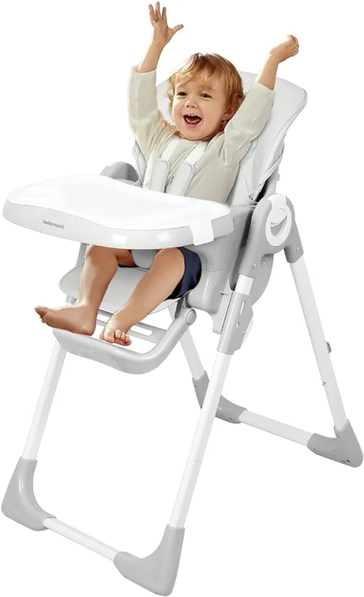 4 in 1 Baby High Chair, High Chairs for Babies and Toddlers, Portable Feeding and Eating Seat, Foldable Highchair with 4 Levels of Recline and 7 Levels of Height Adjustment (Gray)