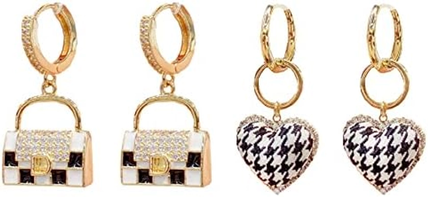 HEIMDI Women's Drop Dangle Earrings Bag Earrings Heart Plaid Earrings for Girls Jewelry Hoop Earrings Fashion Earrings Set: Buy Online at Best Price in UAE - Amazon.ae