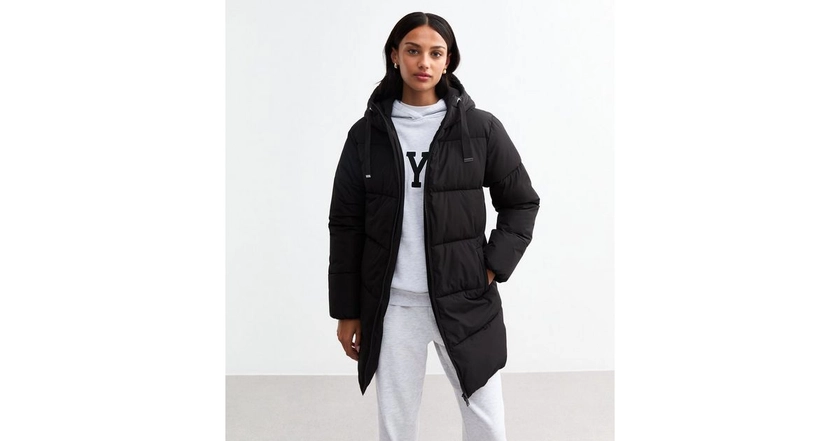 Black Hooded Mid Length Puffer Coat | New Look