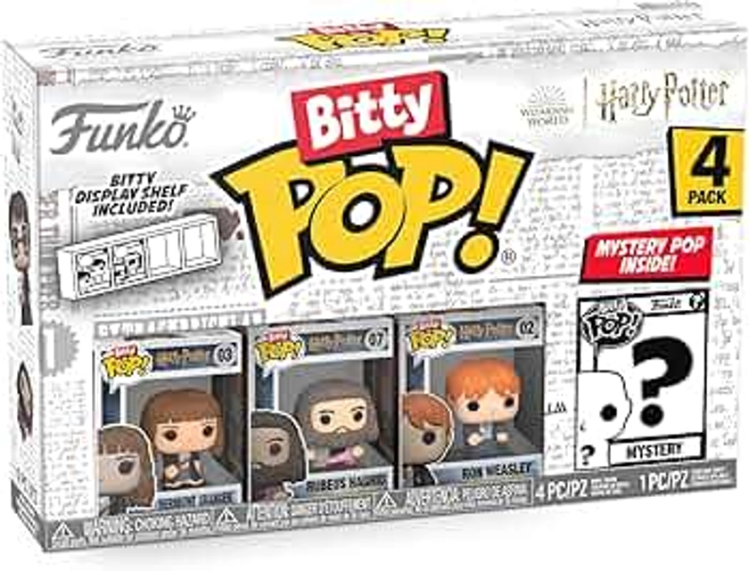 Funko Bitty Pop! Harry Potter - Hermione Granger™, Rubeus Hagrid™, Ron Weasley™ et Une Mini-Figurine Mystère en Surprise - 2.2 Cm Collectionnable - Étagère Empilable Incluse - Idée de Cadeau