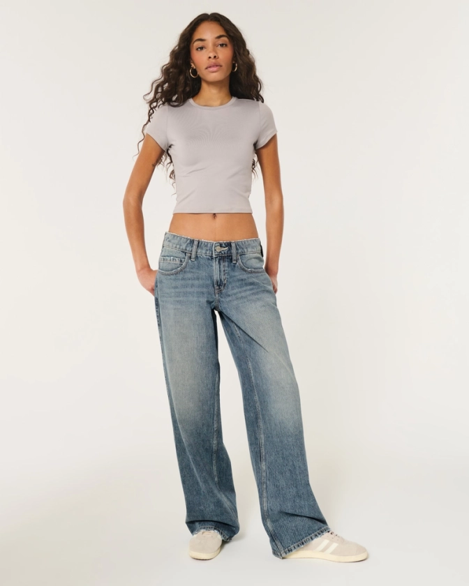 Femmes Jean baggy taille basse à délavage moyen | Femmes Bas | HollisterCo.com
