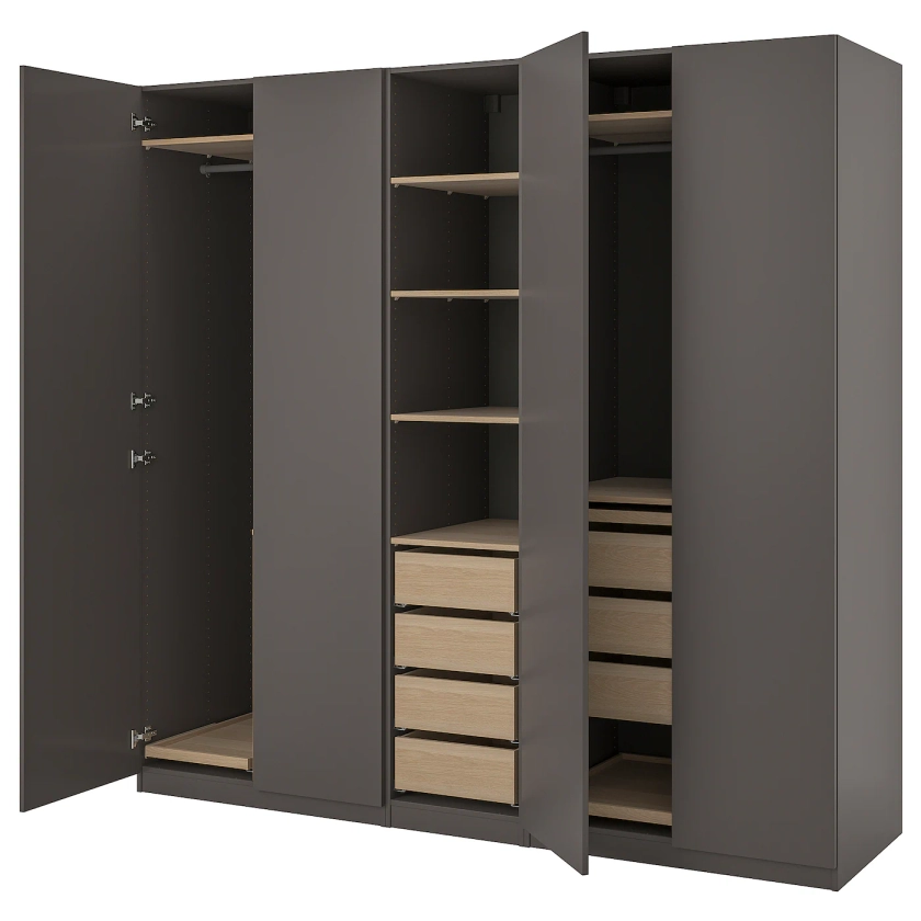 PAX / FORSAND combinaison armoire, gris foncé/effet chêne blanchi gris foncé, 250x60x236 cm - IKEA