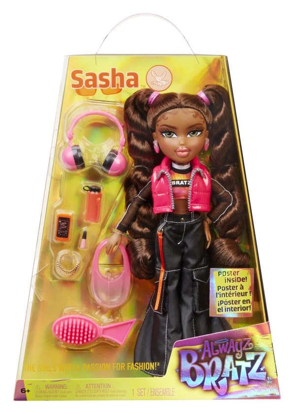 Alwayz Bratz Sasha Fashion Doll with 10 Accessories and Poster, Multicolor