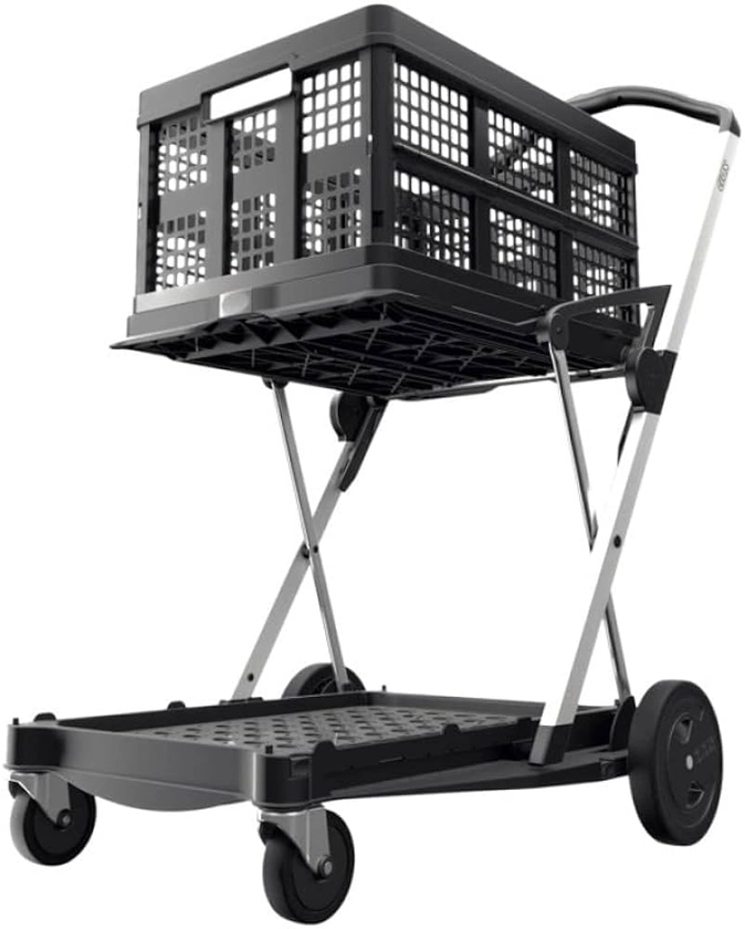 CLAX® The Original | Made in Germany | Multi use Functional Collapsible carts | Mobile Folding Trolley | Shopping cart with Storage Crate (Black)