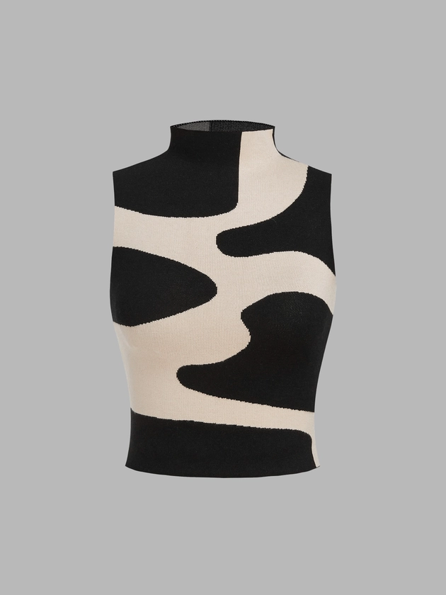 Knitted Zebra Stripe Sleeveless Crop Top