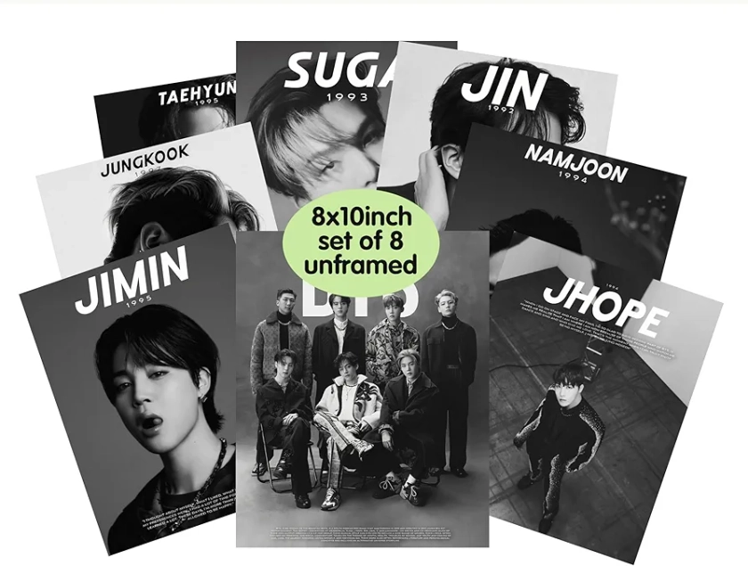 Bangtan%Boys B%T%S Set of 8 Posters Kpop Band Poster 90s Canvas Wall Art Room Aesthetic Decor Posters 08x10inch(20x25cm)