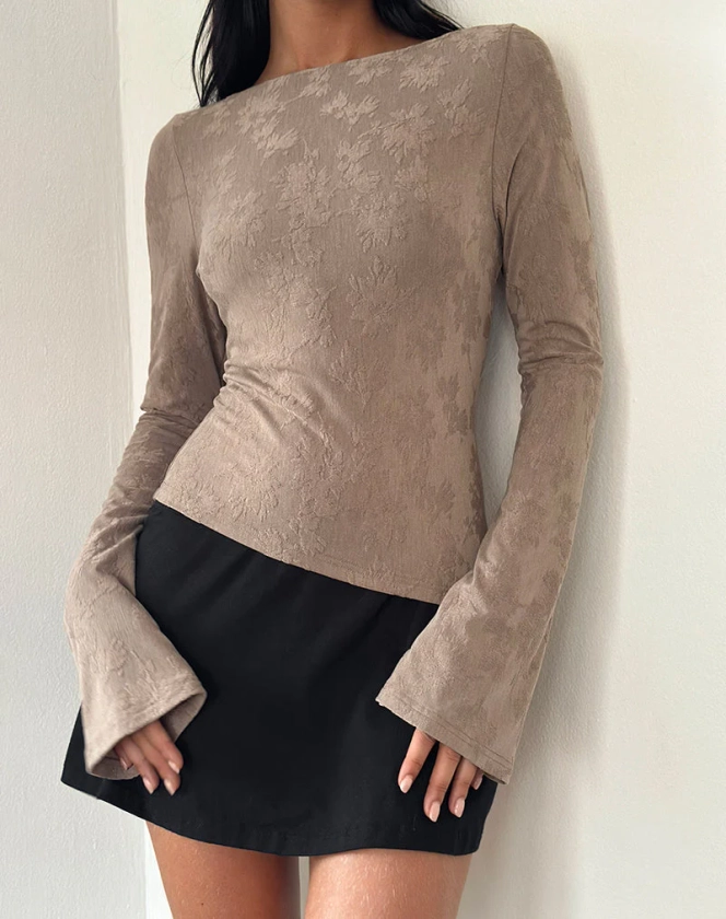 Lunica Long Sleeve Jersey Top in Jaqcuard Light Taupe