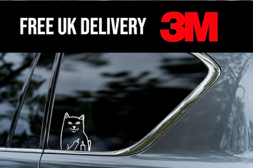 CAT middle finger, FUNNY,  Decal Sticker, Vinyl Sticker,   Car Window,  Car Bumper,  MacBook,  Water Bottle