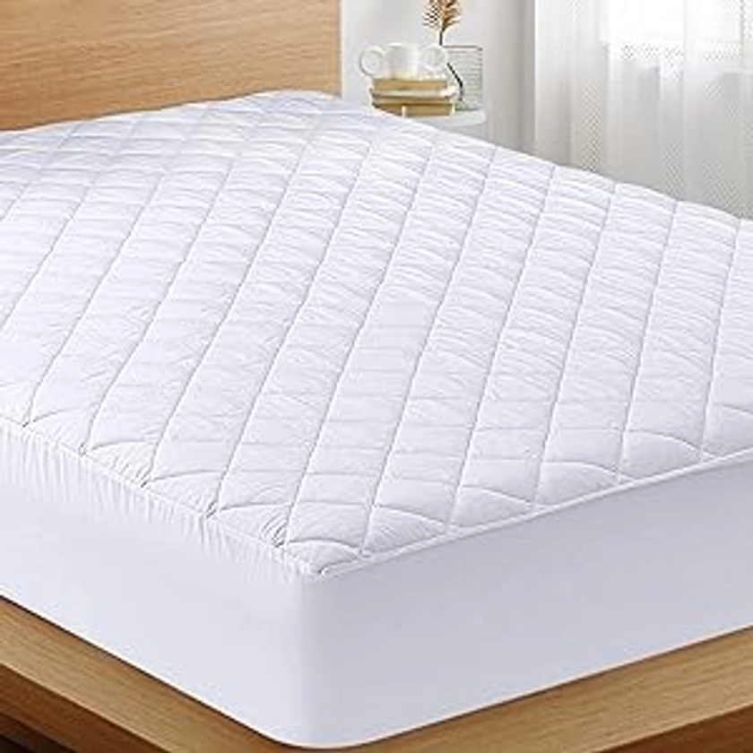 Amazon.com: Utopia Bedding Quilted Fitted Mattress Pad (Queen), Elastic Fitted Mattress Protector, Mattress Cover Stretches up to 16 Inches Deep, Machine Washable Mattress Topper (White) : Home & Kitchen