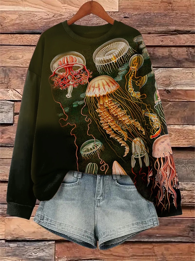 Women's Retro Jellyfish Ocean Flow Art Print Sweatshirt