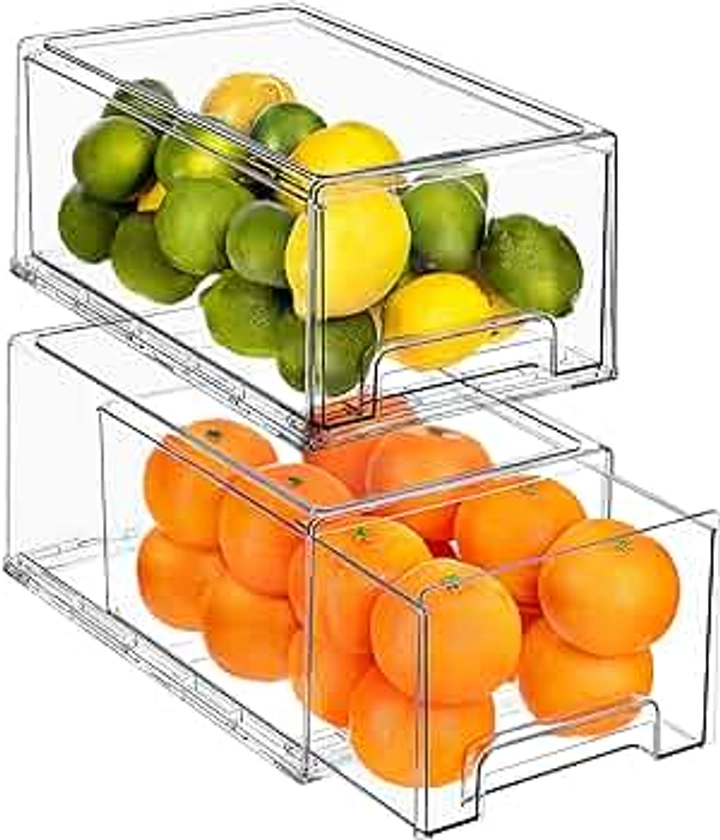 Sorbus Fridge Drawers - Clear Stackable Pull Out Organizer Bins - Food Storage Containers for Kitchen, Refrigerator, Freezer, Vanity Organization and Storage (2 Pack | Large)