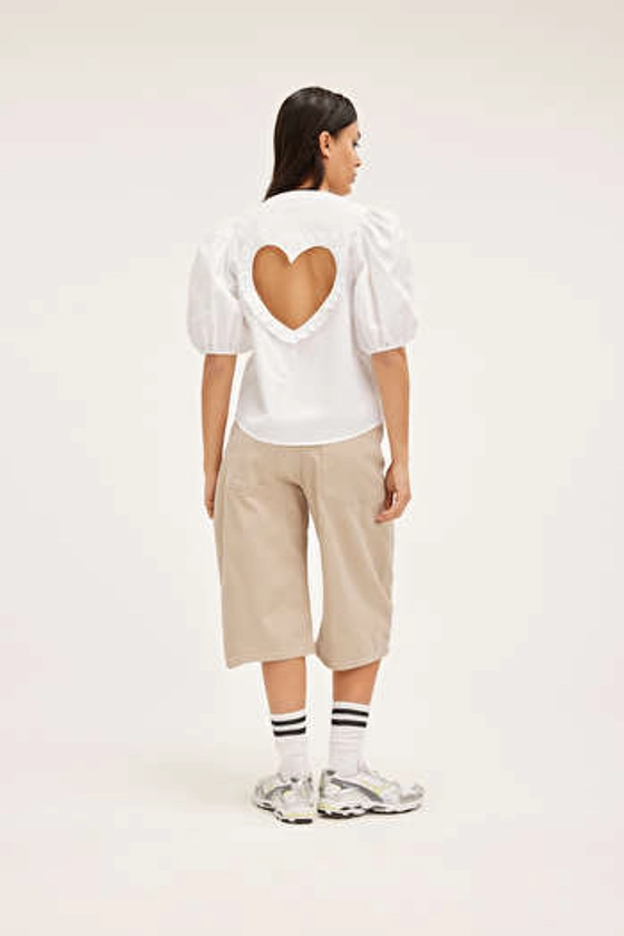 Heart cut-out frill blouse - White - Monki GB