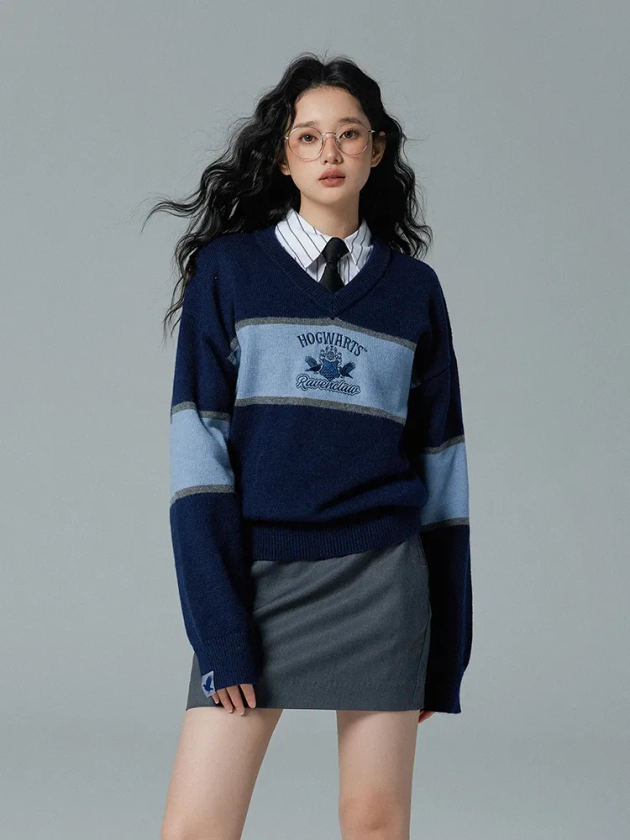 [41.95€]Pull Col V Preppy Bleu Serdaigle Collaboration Harry Potter et KYOUKO