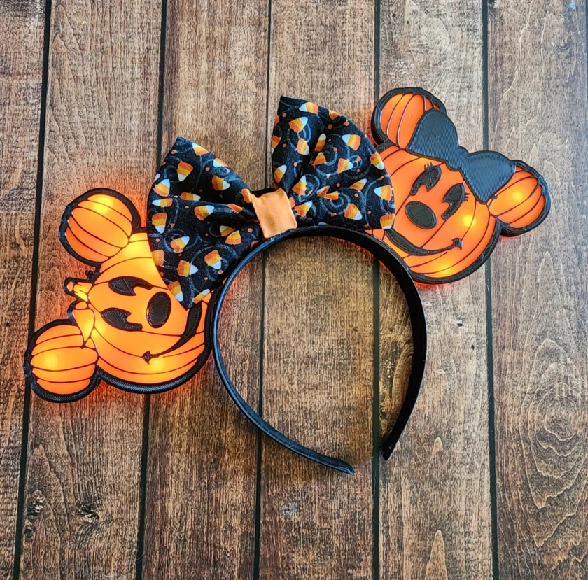 Light up Pumpkin Mouse Ears Illuminated Halloween Headband - Etsy