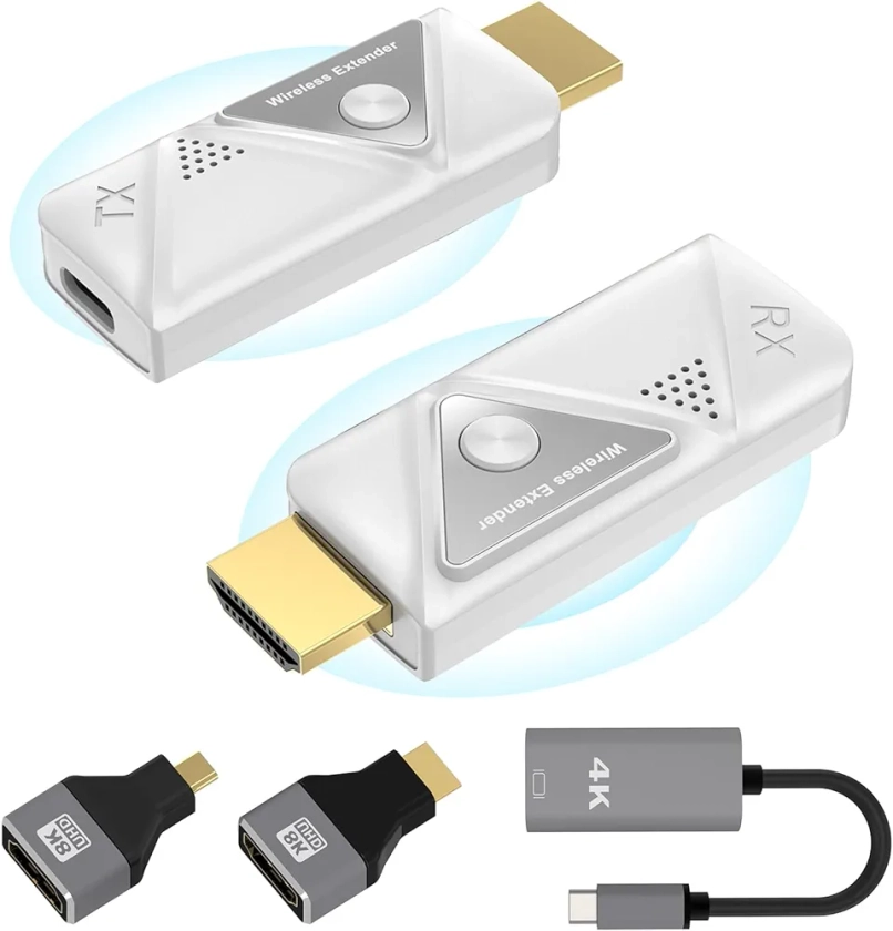 HDMI sans Fil, Émetteur et récepteur HDMI sans Fil pour Diffuser de la vidéo et de l'audio Depuis Un Ordinateur Portable/PC/TV vers Un projecteur/Moniteur/HD TV, 2,4 G/5 G, 1080P, Plug & Play