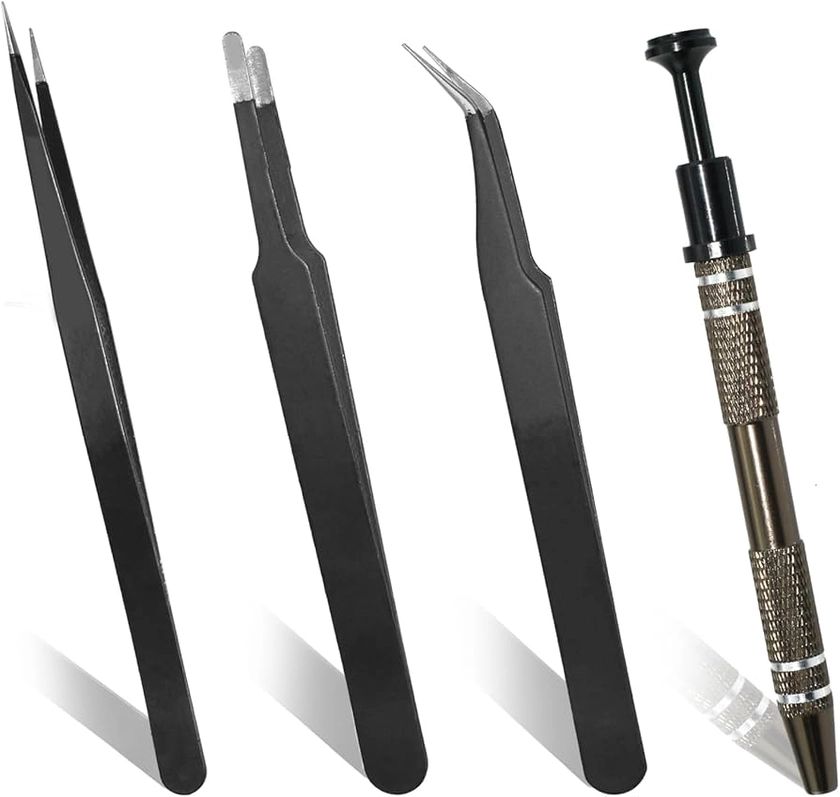 4Pcs Jeweler's Pick Up Tool Precision Tweezers, Stainless Steel Tweezers Kit, 4-Claw Pick Up Tool, Diamond Claw Tweezers Grabber Stone Jewelry Locking Tweezers