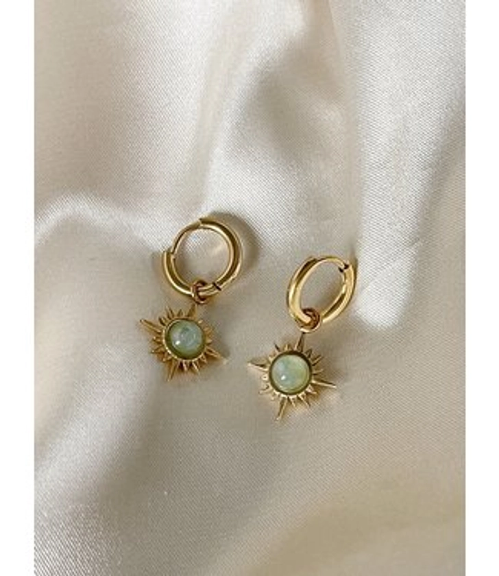 Green Sun Earings - Natural stone - stainless steel