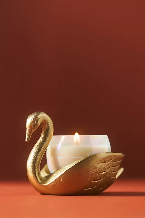 Camille Floral Sueded Rose Swan Candle