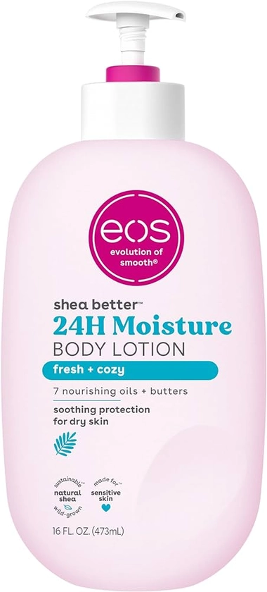 Amazon.com : eos Shea Better Body Lotion- Fresh & Cozy, 24-Hour Moisture Skin Care, Lightweight & Non-Greasy, Made with Natural Shea, Vegan, 16 fl oz : Beauty & Personal Care