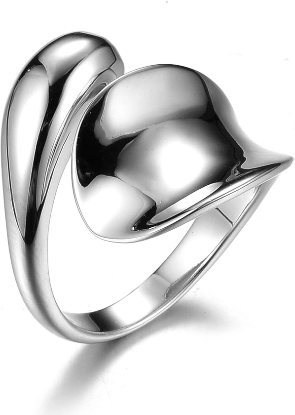 Lotus Fun Bague en argent sterling S925 - Style minimaliste - Lisse - En forme de goutte d'eau - Créative naturelle - Fabriquée à la main - Pour les femmes et les filles