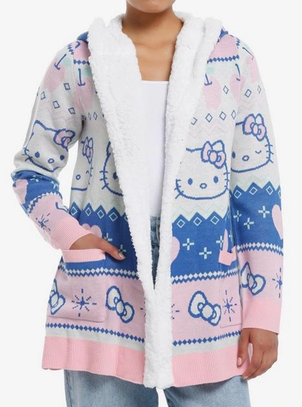 Hello Kitty Pastel Fair Isle Sherpa Girls Cardigan | Hot Topic