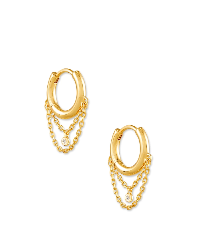 Davina 18k Yellow Gold Vermeil Huggie Earrings in White Diamond | Kendra Scott