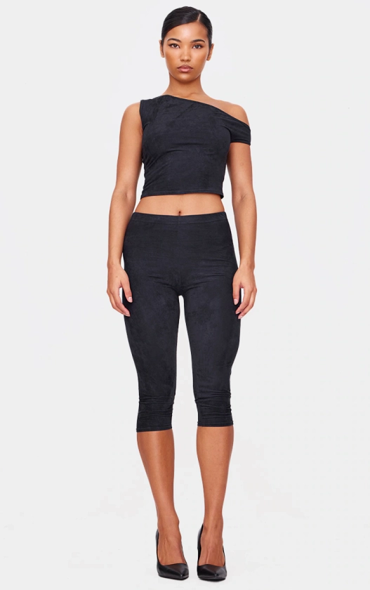 Black Faux Suede Capri Trousers