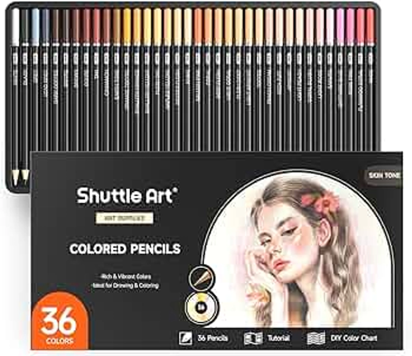Shuttle Art 36 Skin Tone Colored Pencils, Colored Pencils for Adult Coloring, Soft Core Color Pencils, Coloring Pencils for Adults Kids Artists Beginners Drawing Coloring Sketching