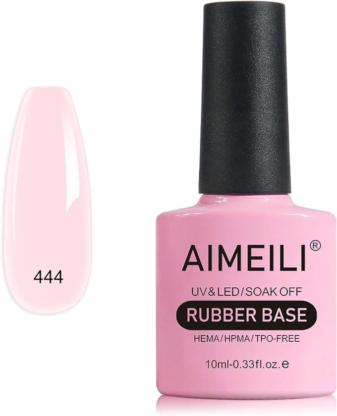 AIMEILI 5 en 1 Rubber Base Coat Vernis Semi Permanent Gel Rose Nu Gel Polish UV LED Renforcement et Réparation de Manucure, Colle de Décorations - 10ml (444)