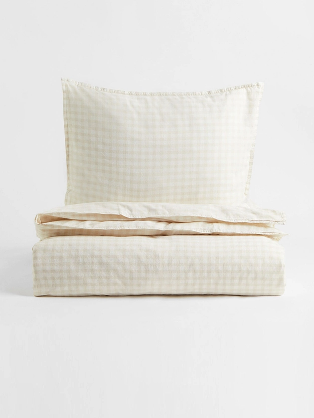 H&M Cream Patterned Single Duvet Cover Set