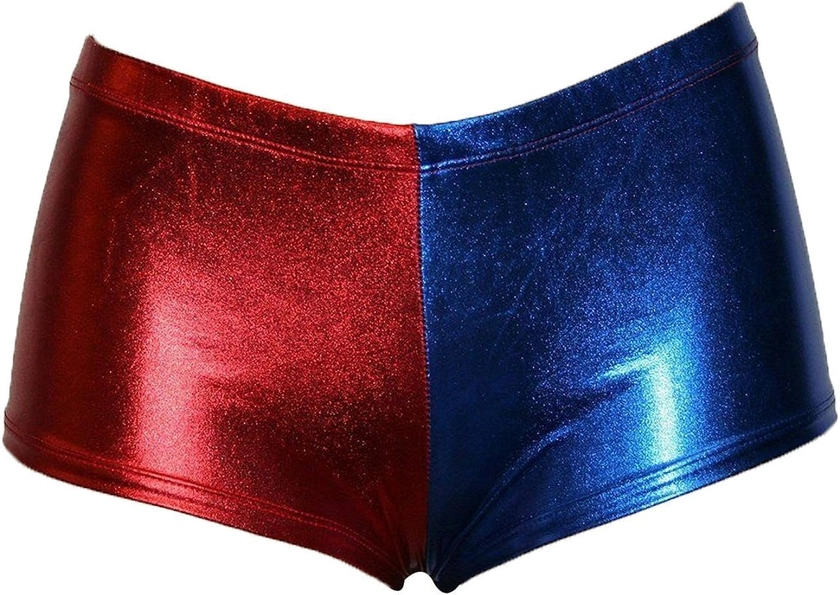 Womens Red & Blue Halloween Costume Metallic Shiny Suicide Squad Multi Color Hot Sexy Shorts & Leggings