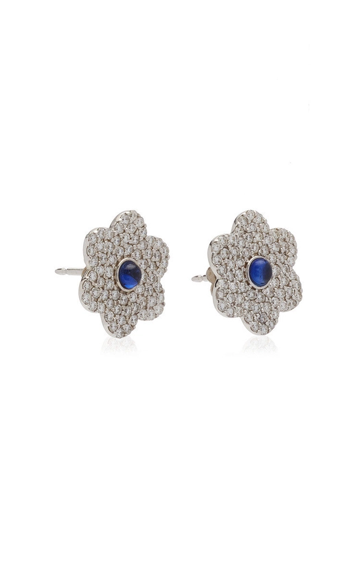 Fleur 18K White Gold Sapphire, Diamond Earrings