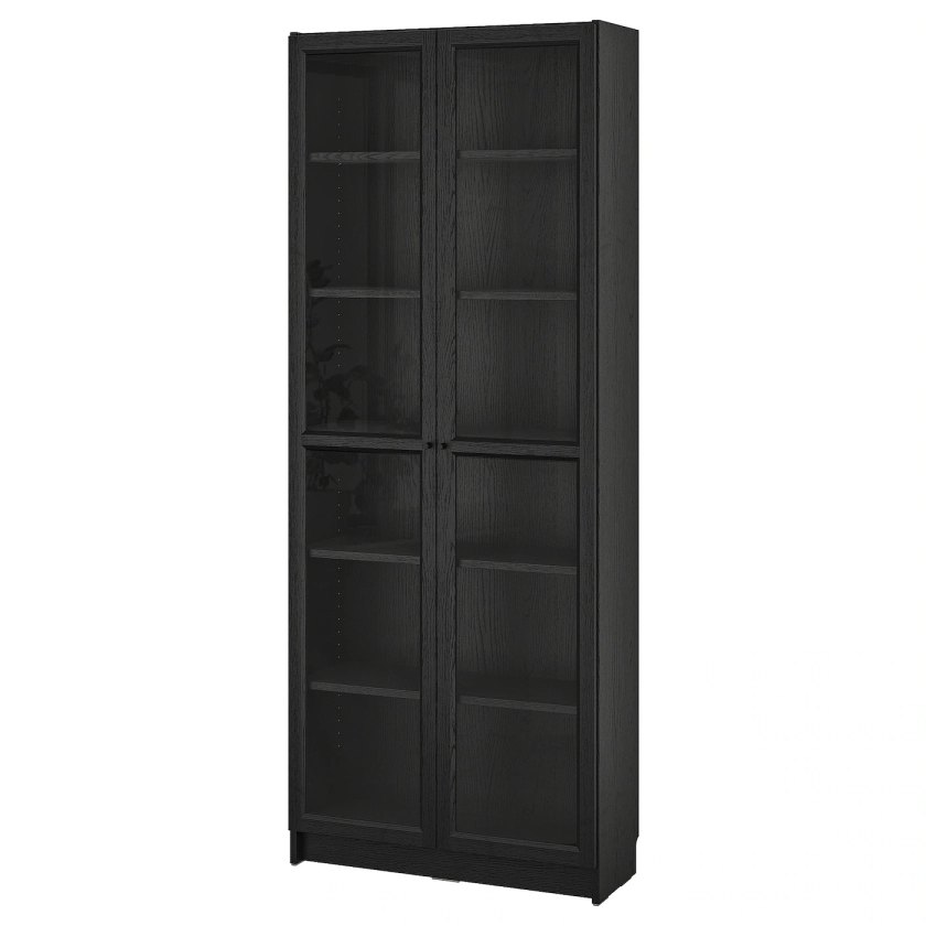 BILLY / OXBERG bookcase w glass doors, black oak effect, 311/2x113/4x791/2" - IKEA