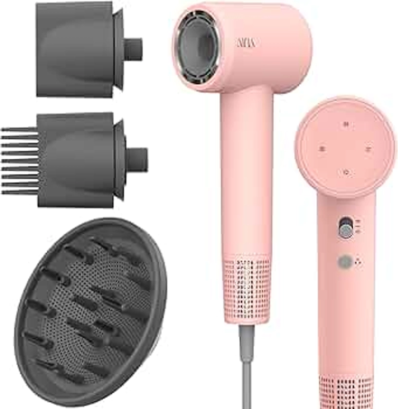 AINA Hair Dryer, Blow Dryer with Diffuser Brush Comb for Women - BLDC Hair Dryer - Brushless Motor, 110,000 RPM Lightweight, Ionic Travel, 3 Magnetic Attachments 110V/ALCI(Pink)