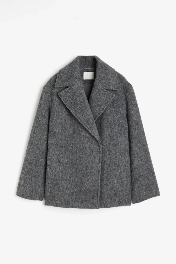 Wool-blend double-breasted jacket - Long sleeve - Long - Dark grey - Ladies | H&M GB