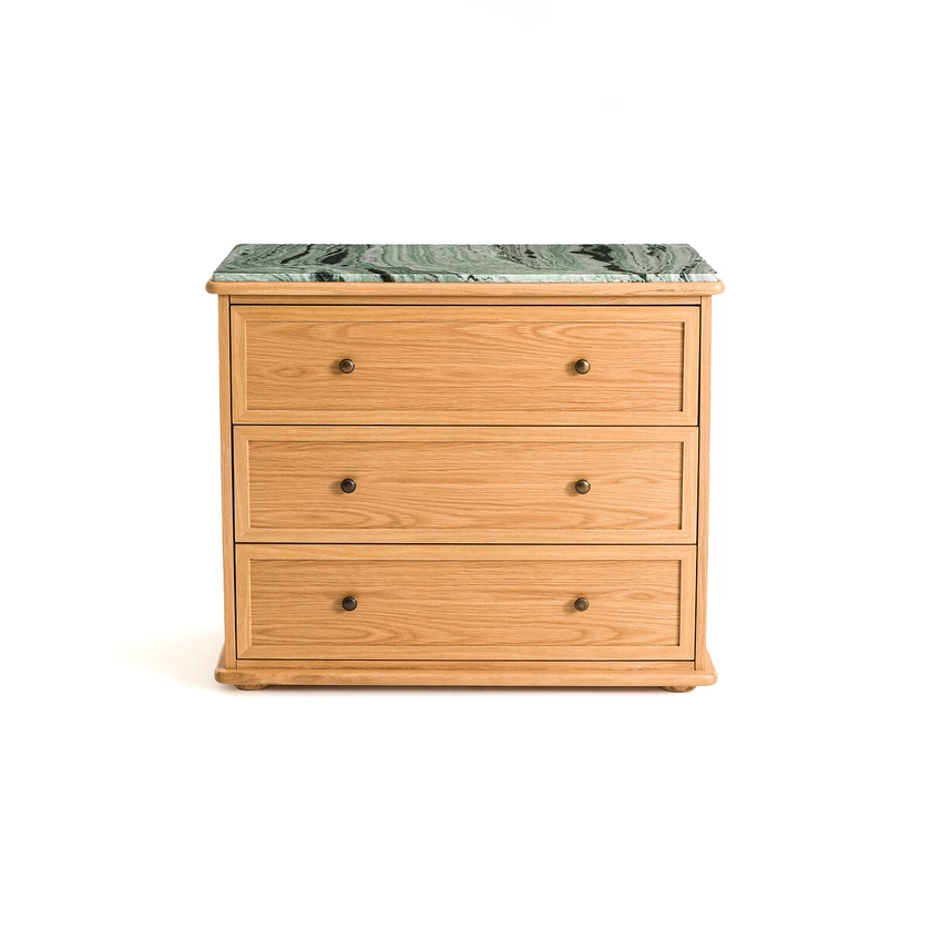 Commode 3 tiroirs chêne et marbre, Ajulne