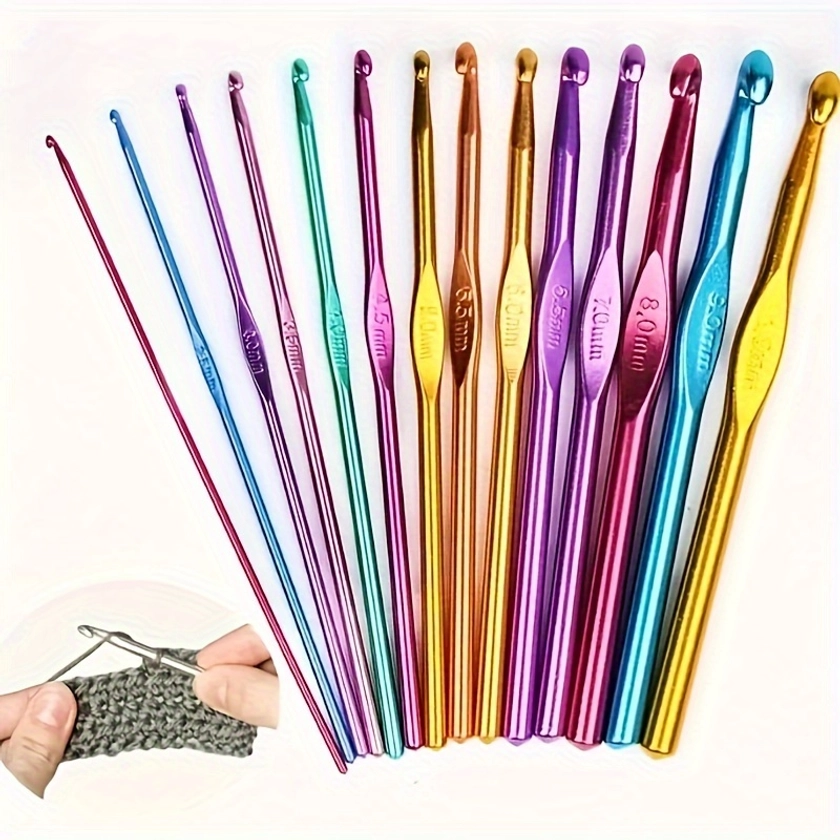Conjunto de 8 agulhas de crochê de alumínio coloridas com ponta única, ferramenta de tricô DIY, conjunto de crochê, agulha de suéter (cor aleatória)