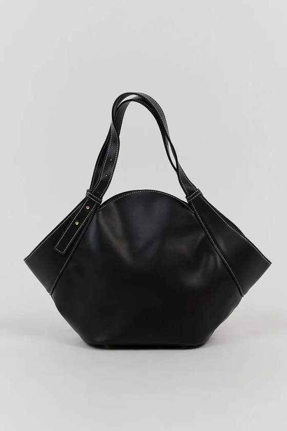 JESSA BLACK FAUX LEATHER BUCKET BAG