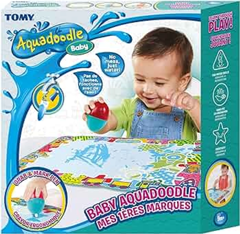 AquaDoodle Tomy - Mes 1ères Marques, Tapis de Dessin à l'eau pour Bébé, Jeu Officiel de Tomy de Coloriage et de Dessin, Non salissant, Tapis pour Bébés, Garçons et Filles, Multicolore