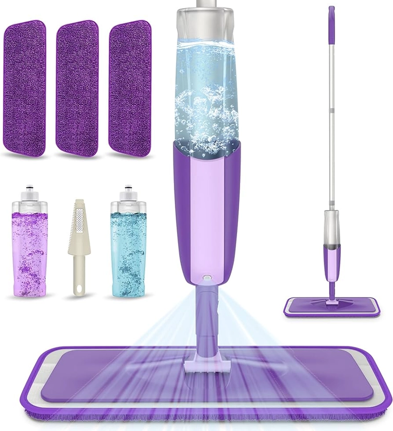 MEXERRIS Microfibre Spray Mop for Floor Cleaning - Wet Dry Kitchen Floor Cleaning Mop with 2x Refillable Bottles 360°Rotatable Hardwood Mop for Laminate Wood Tiles 3x Reusable Pads and 1 Scrubber : Amazon.co.uk: Grocery